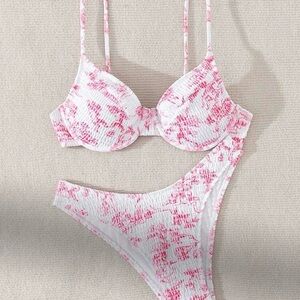 Chic Pink and White Bikini Set